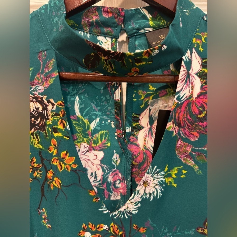 NWT Worthington Dress Emerald Green Floral A-Line Shift Dress w Pockets Size 14 - Picture 4 of 9